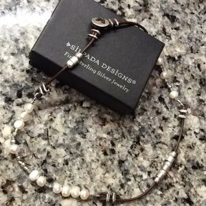 Silpada pearl and brown leather necklace